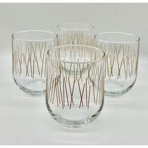Set of 4 Urban Bungalow Stemless Wine Glasses Gold Leaf Design 16.8 oz
